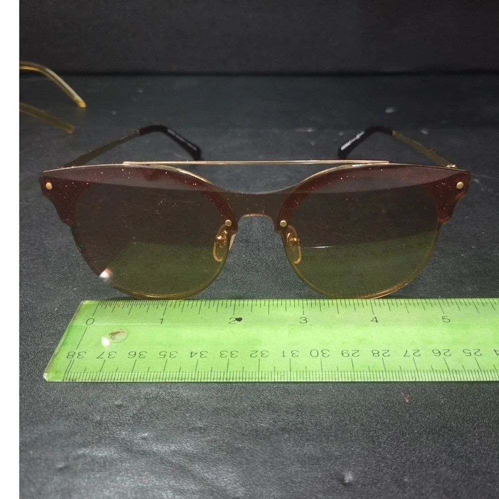 Donna Rose Gold Double Bridge Round Sunglasses DN358 Brown Tint Glitter Detail